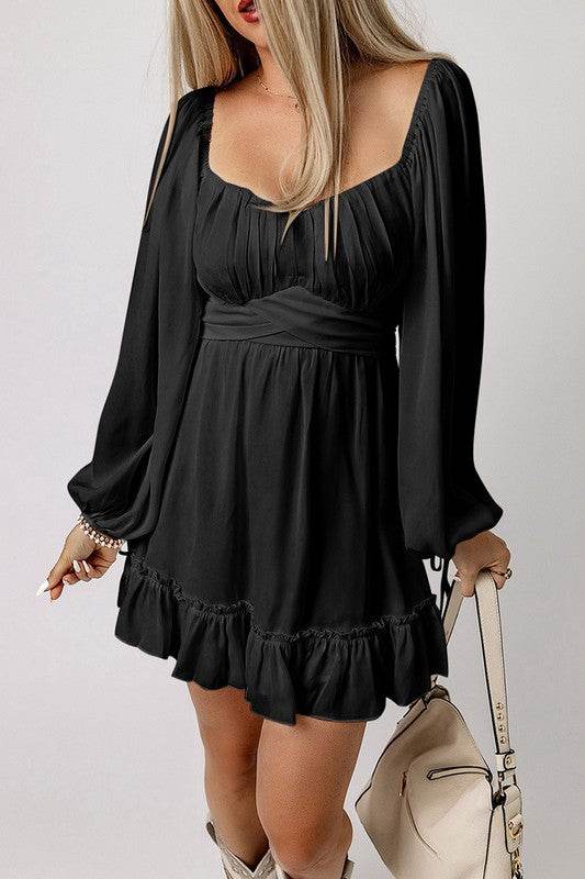 Women Ruffled High Waist Square Neck Mini Dress - Shop Style & More | Fresh Looks, Everyday Deals & Free Shipping
