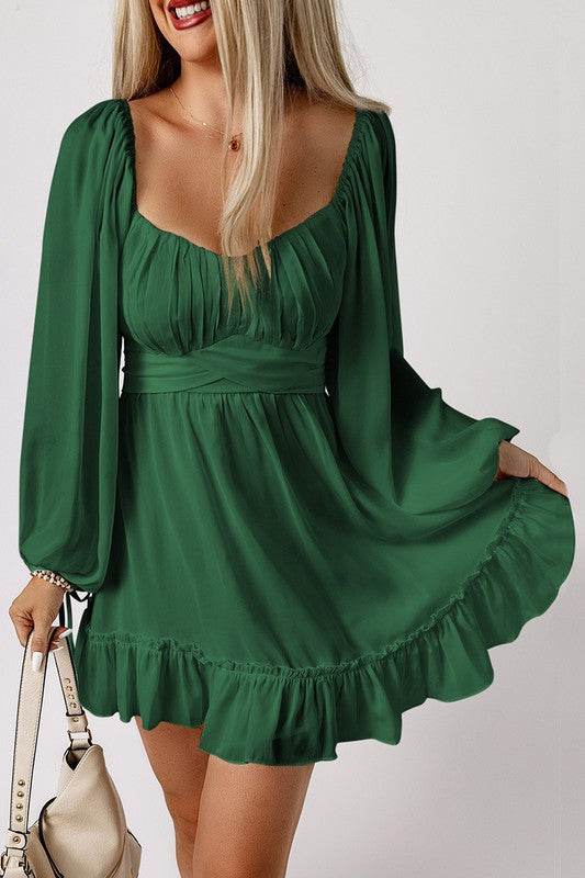 Women Ruffled High Waist Square Neck Mini Dress - Shop Style & More | Fresh Looks, Everyday Deals & Free Shipping
