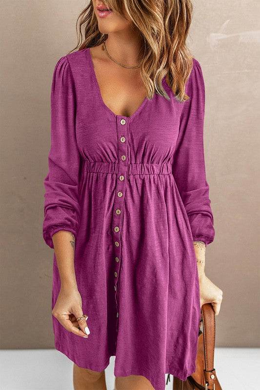 Women Button Up High Waist Long Sleeve Dress - Shop Style & More | Fresh Looks, Everyday Deals & Free Shipping
