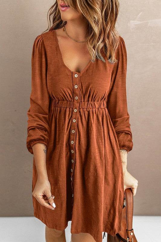 Women Button Up High Waist Long Sleeve Dress - Shop Style & More | Fresh Looks, Everyday Deals & Free Shipping