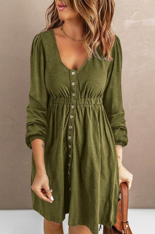 Women Button Up High Waist Long Sleeve Dress - Shop Style & More | Fresh Looks, Everyday Deals & Free Shipping