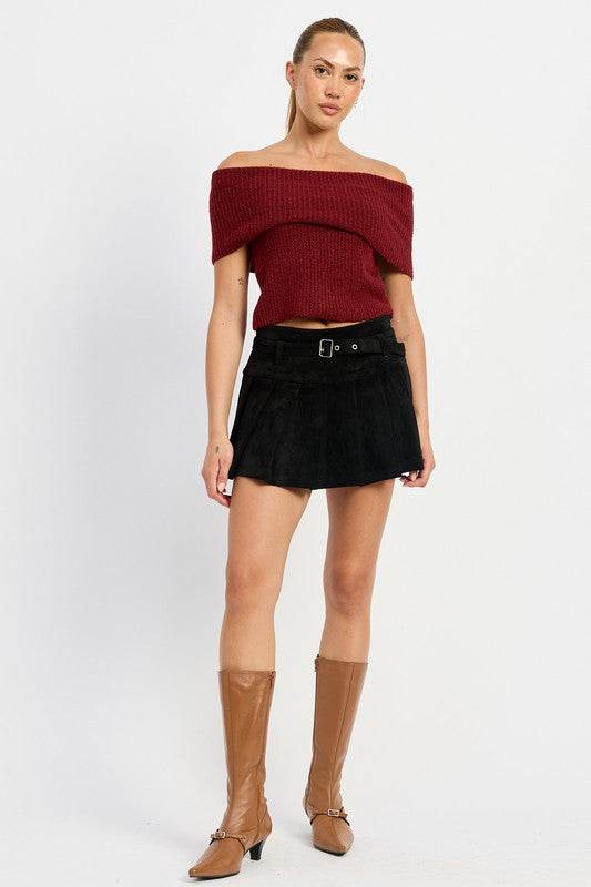 PLEATED SUEDE SKORT WITH BELT - Shop Style & More | Fresh Looks, Everyday Deals & Free Shipping