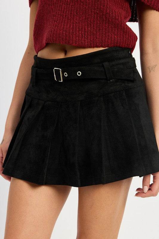 PLEATED SUEDE SKORT WITH BELT - Shop Style & More | Fresh Looks, Everyday Deals & Free Shipping