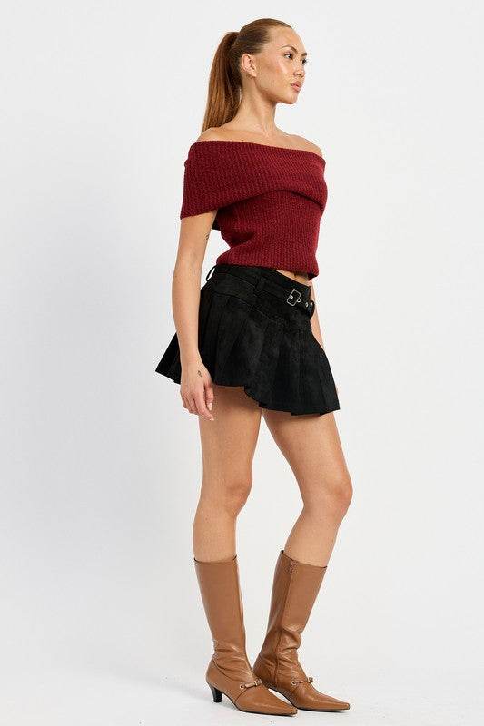 PLEATED SUEDE SKORT WITH BELT - Shop Style & More | Fresh Looks, Everyday Deals & Free Shipping