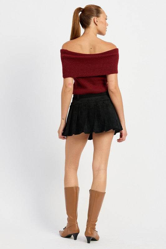 PLEATED SUEDE SKORT WITH BELT - Shop Style & More | Fresh Looks, Everyday Deals & Free Shipping