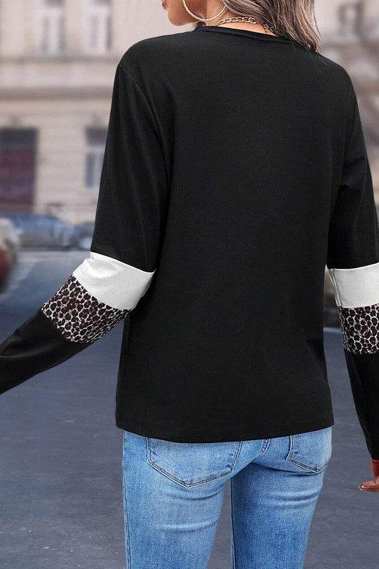 Leopard Colorblock Patchwork Crew Neck Top - Shop Style & More | Fresh Looks, Everyday Deals & Free Shipping