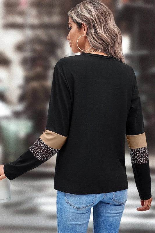 Leopard Colorblock Patchwork Crew Neck Top - Shop Style & More | Fresh Looks, Everyday Deals & Free Shipping