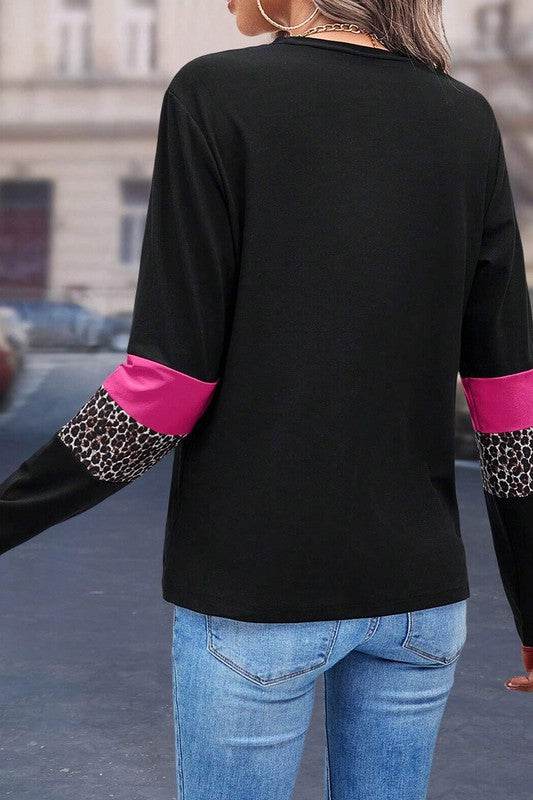 Leopard Colorblock Patchwork Crew Neck Top - Shop Style & More | Fresh Looks, Everyday Deals & Free Shipping