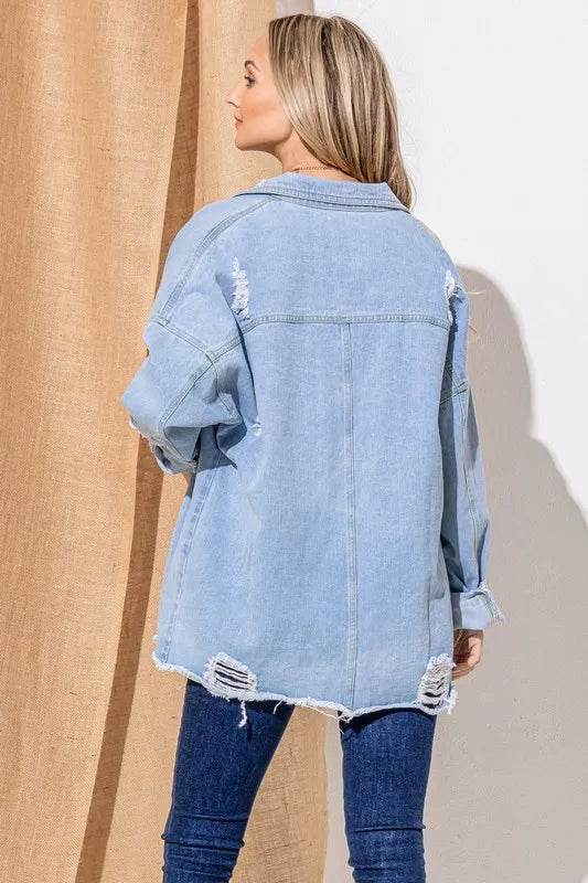 And The Why Button Front Flap Pocket Ripped Denim Jacket - Shop Style & More | Fresh Looks, Everyday Deals & Free Shipping