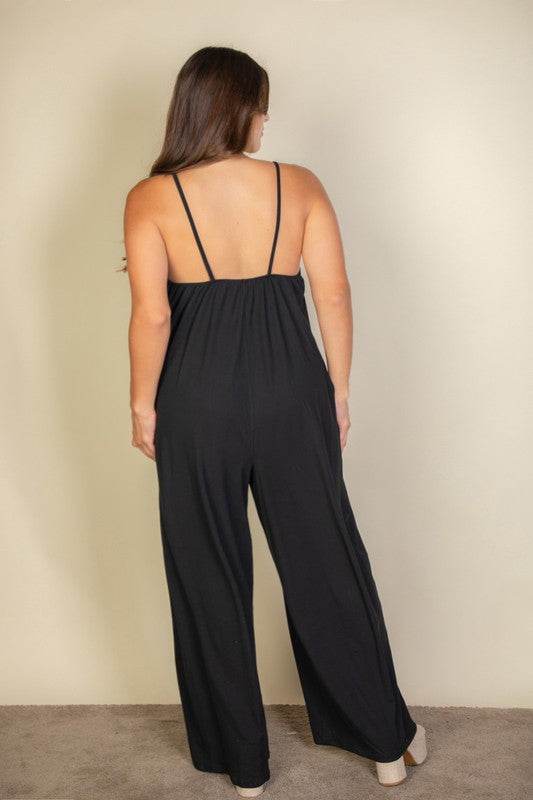 Plus Spaghetti strap solid wide jumpsuit - Shop Style & More | Fresh Looks, Everyday Deals & Free Shipping