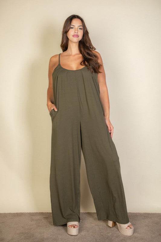 Plus Spaghetti strap solid wide jumpsuit - Shop Style & More | Fresh Looks, Everyday Deals & Free Shipping