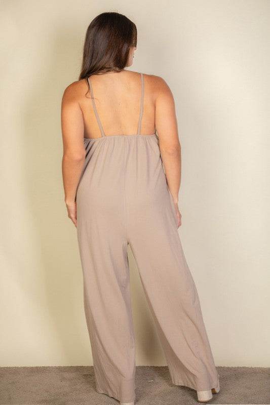 Plus Spaghetti strap solid wide jumpsuit - Shop Style & More | Fresh Looks, Everyday Deals & Free Shipping