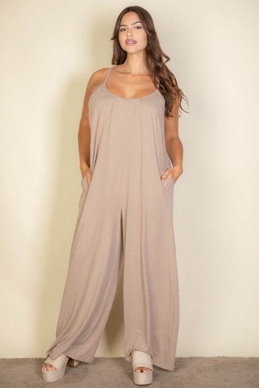 Plus Spaghetti strap solid wide jumpsuit - Shop Style & More | Fresh Looks, Everyday Deals & Free Shipping