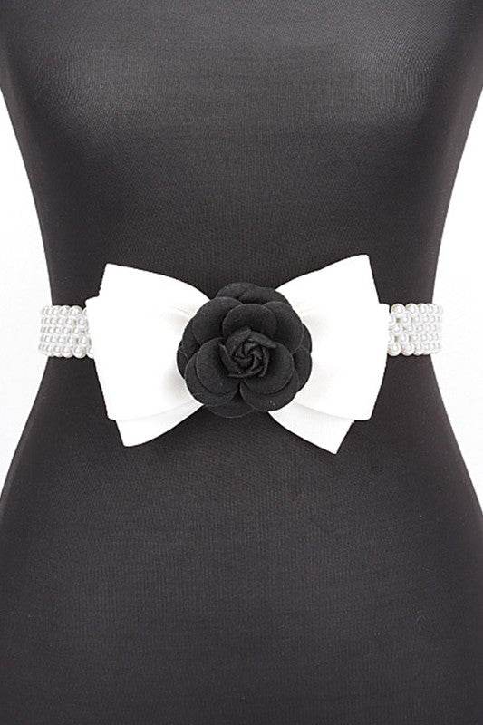 Camellia Rose Flower Ribbon Pearl Stretch Belt - Shop Style & More | Fresh Looks, Everyday Deals & Free Shipping