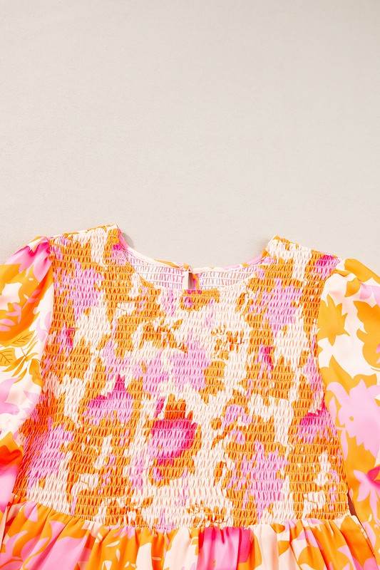 Abstract Smocked Bust Lantern Ruffle Mini Dress - Shop Style & More | Fresh Looks, Everyday Deals & Free Shipping