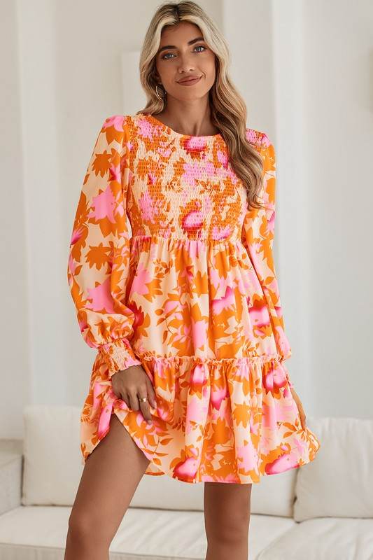 Abstract Smocked Bust Lantern Ruffle Mini Dress - Shop Style & More | Fresh Looks, Everyday Deals & Free Shipping