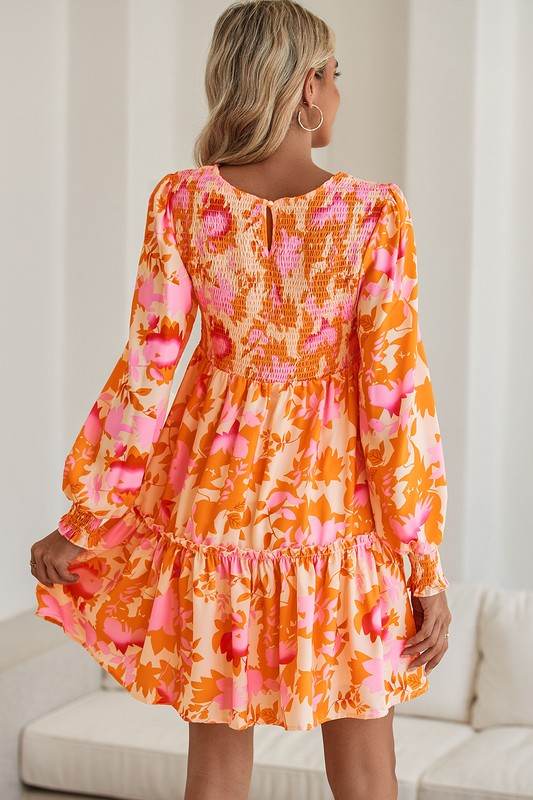 Abstract Smocked Bust Lantern Ruffle Mini Dress - Shop Style & More | Fresh Looks, Everyday Deals & Free Shipping