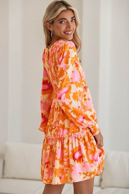 Abstract Smocked Bust Lantern Ruffle Mini Dress - Shop Style & More | Fresh Looks, Everyday Deals & Free Shipping