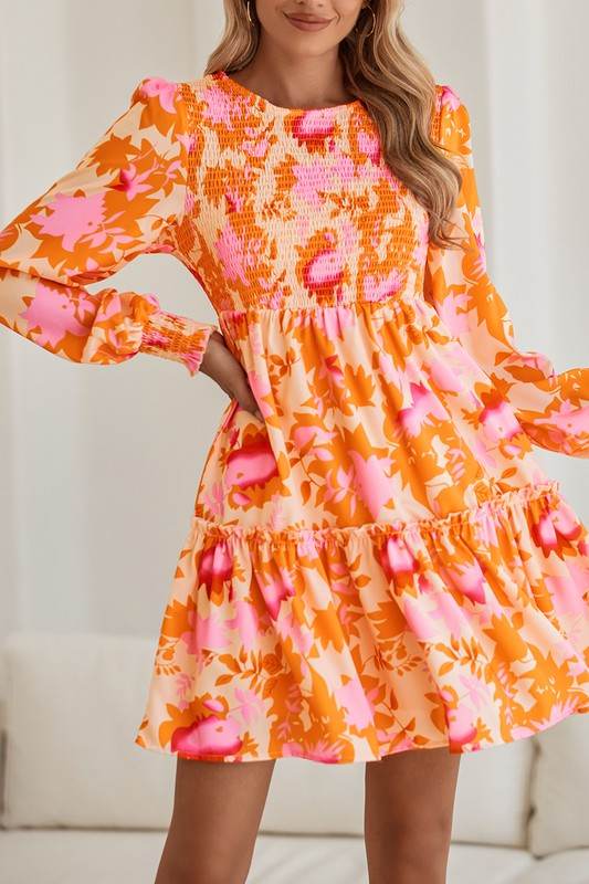 Abstract Smocked Bust Lantern Ruffle Mini Dress - Shop Style & More | Fresh Looks, Everyday Deals & Free Shipping
