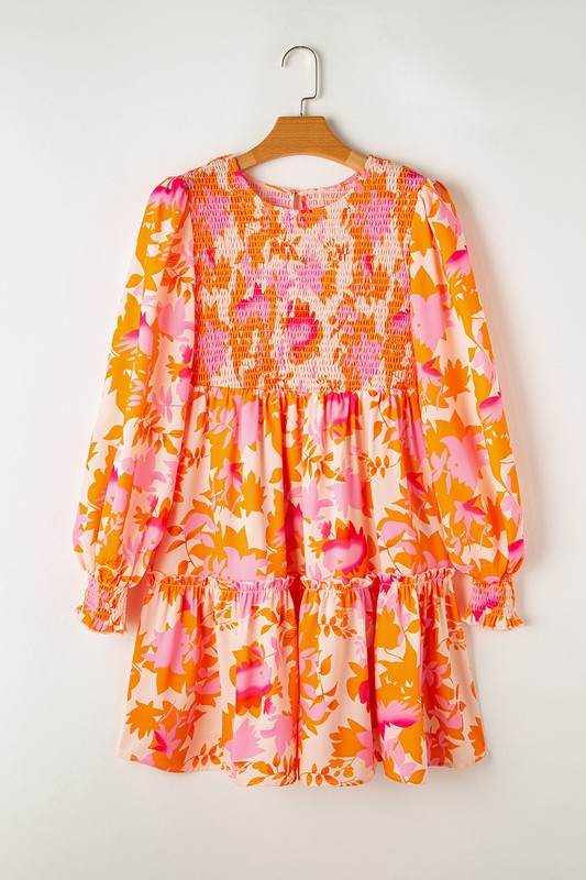 Abstract Smocked Bust Lantern Ruffle Mini Dress - Shop Style & More | Fresh Looks, Everyday Deals & Free Shipping