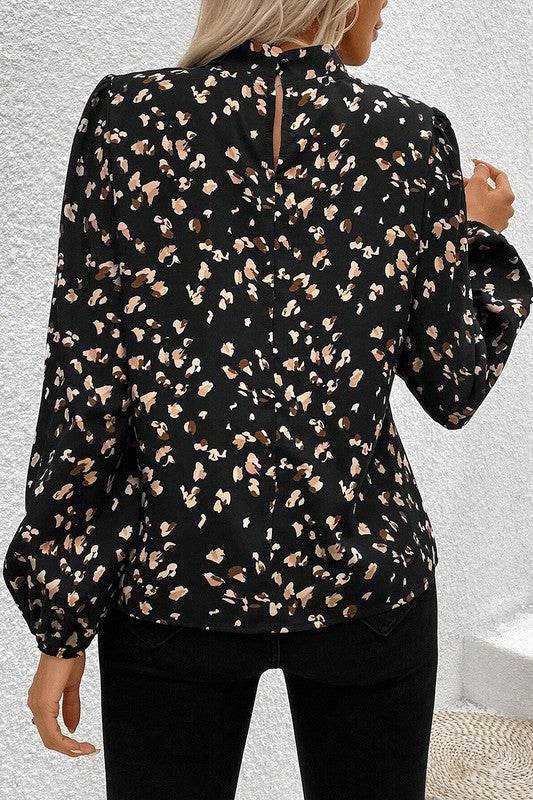 Leopard Print Puff Sleeve Mock Neck Pleated Blouse - Shop Style & More | Fresh Looks, Everyday Deals & Free Shipping
