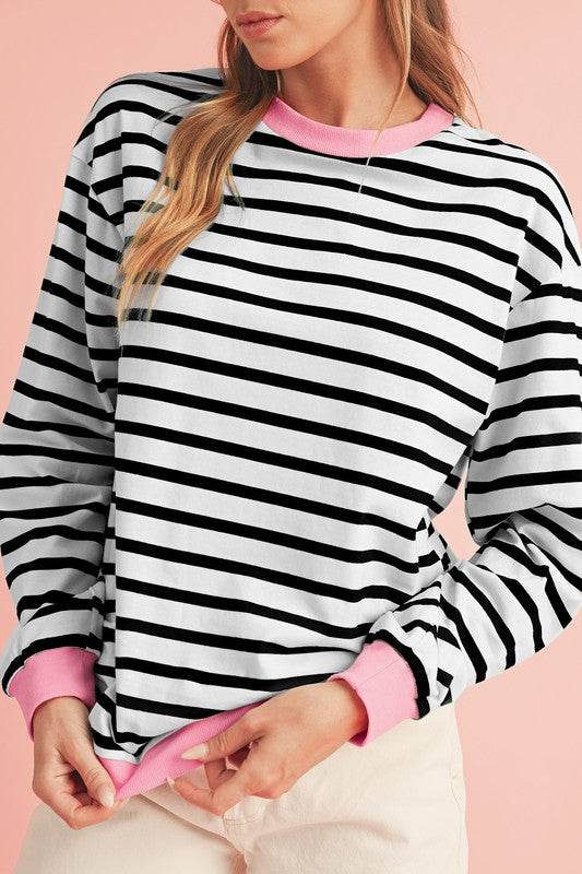 Cotton Stripe Drop shoulder Sweatshirt - Shop Style & More | Fresh Looks, Everyday Deals & Free Shipping
