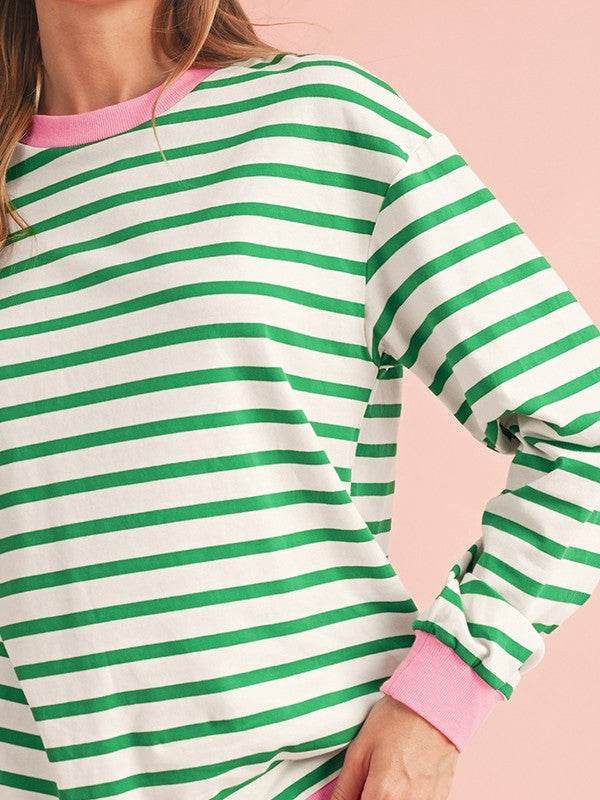 Cotton Stripe Drop shoulder Sweatshirt - Shop Style & More | Fresh Looks, Everyday Deals & Free Shipping