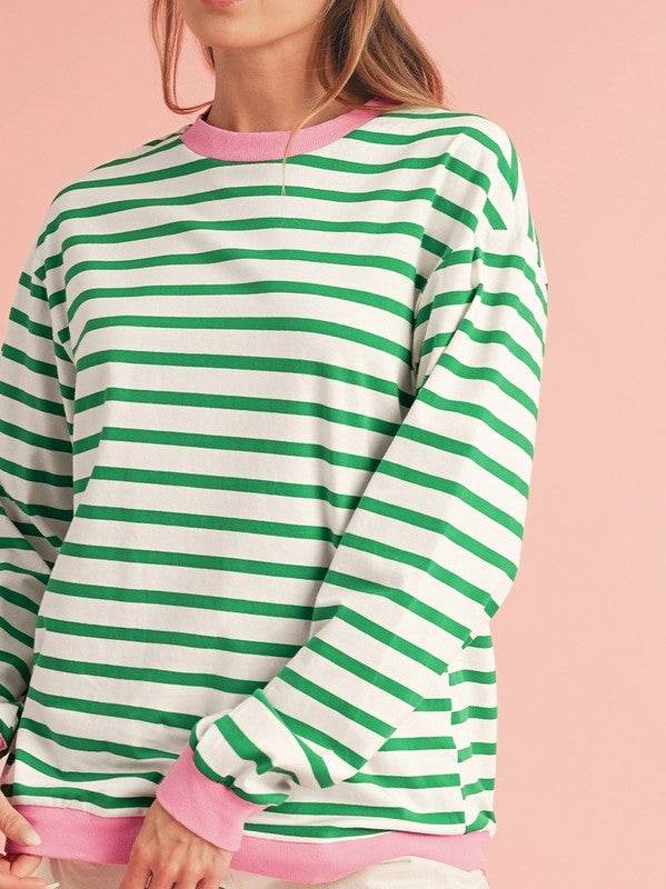 Cotton Stripe Drop shoulder Sweatshirt - Shop Style & More | Fresh Looks, Everyday Deals & Free Shipping