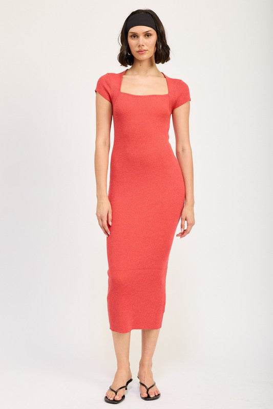 SQUARED NECK BODYCON MIDI DRESS - Shop Style & More | Fresh Looks, Everyday Deals & Free Shipping