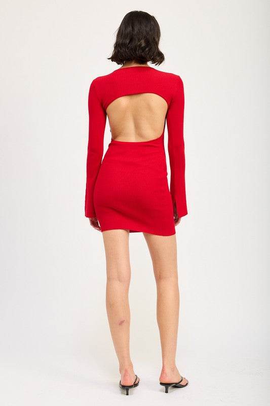 LONG SLEEVE MINI DRESS WITH BACK CUTOUT - Shop Style & More | Fresh Looks, Everyday Deals & Free Shipping