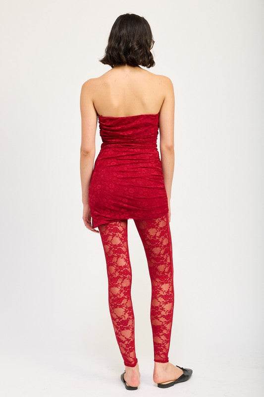 RUCHED MINI DRESS WITH LACE LEGGINGS - Shop Style & More | Fresh Looks, Everyday Deals & Free Shipping