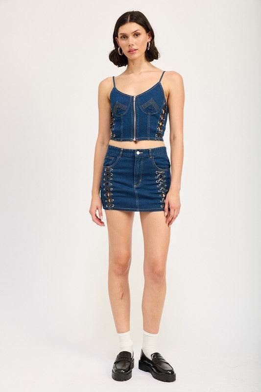 LACE UP MINI DENIM SKIRT - Shop Style & More | Fresh Looks, Everyday Deals & Free Shipping