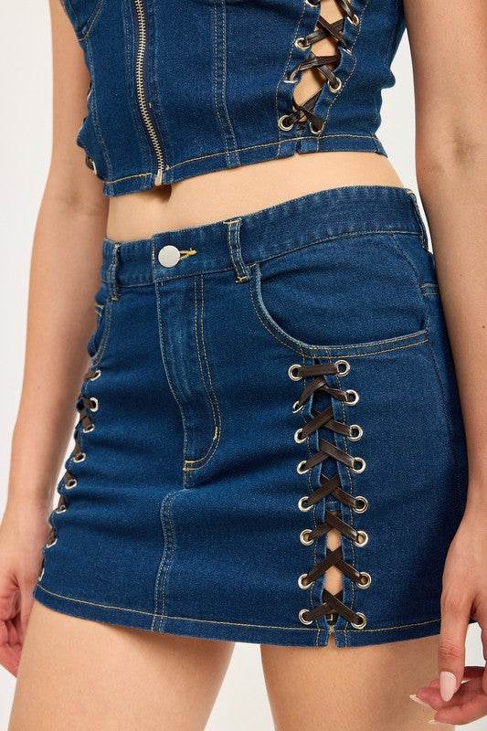 LACE UP MINI DENIM SKIRT - Shop Style & More | Fresh Looks, Everyday Deals & Free Shipping