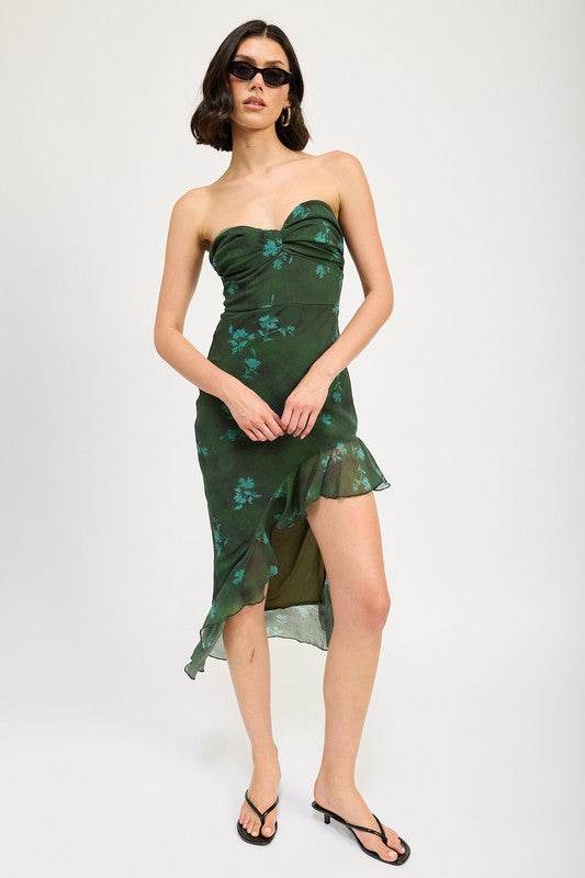 ASYMMETRICAL RUFFLE TUBE MAXI DRESS - Shop Style & More | Fresh Looks, Everyday Deals & Free Shipping