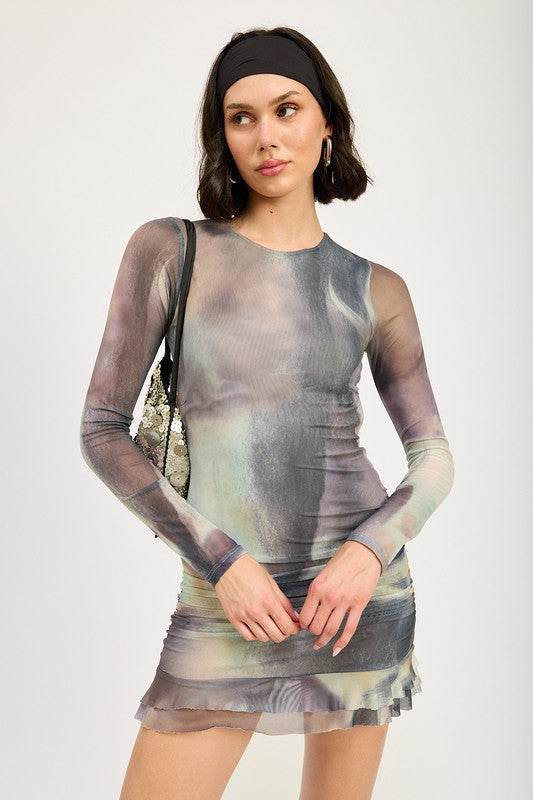 LONG SLEEVE RUFFLED MINI DRESS WITH CUTOUT - Shop Style & More | Fresh Looks, Everyday Deals & Free Shipping