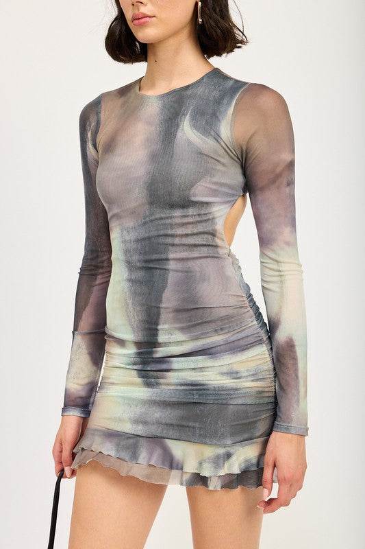 LONG SLEEVE RUFFLED MINI DRESS WITH CUTOUT - Shop Style & More | Fresh Looks, Everyday Deals & Free Shipping