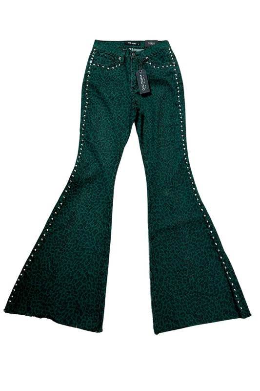 Leopard Studded Bell Bottom Jean - Shop Style & More | Fresh Looks, Everyday Deals & Free Shipping