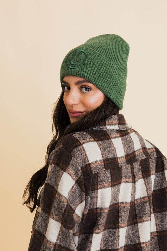 Happy Face Embroidered Ribbed Knit Beanie - Shop Style & More | Fresh Looks, Everyday Deals & Free Shipping