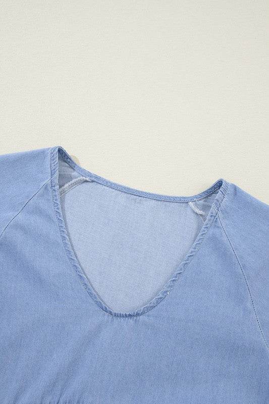 Puff Sleeve Tiered Ruffled Chambray Mini Dress - Shop Style & More | Fresh Looks, Everyday Deals & Free Shipping