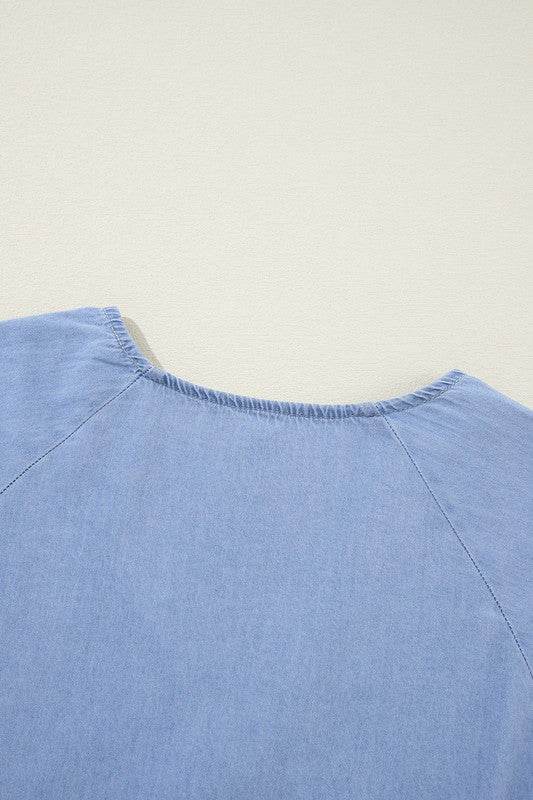 Puff Sleeve Tiered Ruffled Chambray Mini Dress - Shop Style & More | Fresh Looks, Everyday Deals & Free Shipping