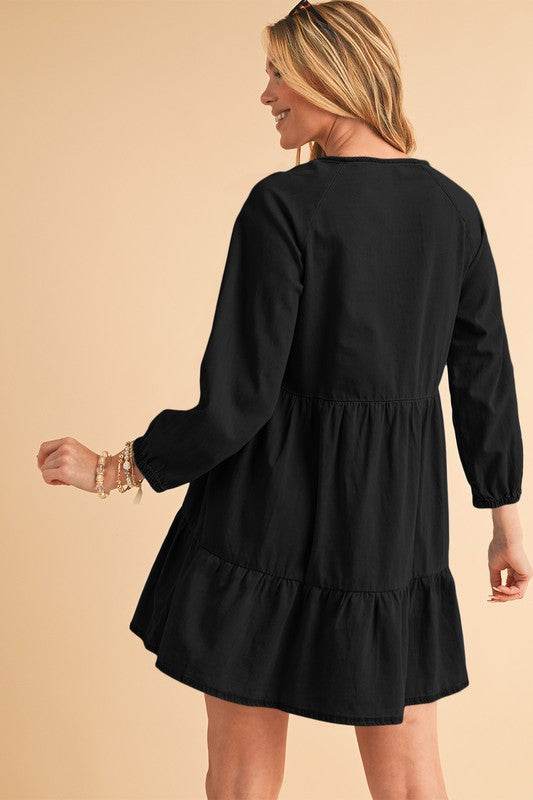 Puff Sleeve Tiered Ruffled Chambray Mini Dress - Shop Style & More | Fresh Looks, Everyday Deals & Free Shipping