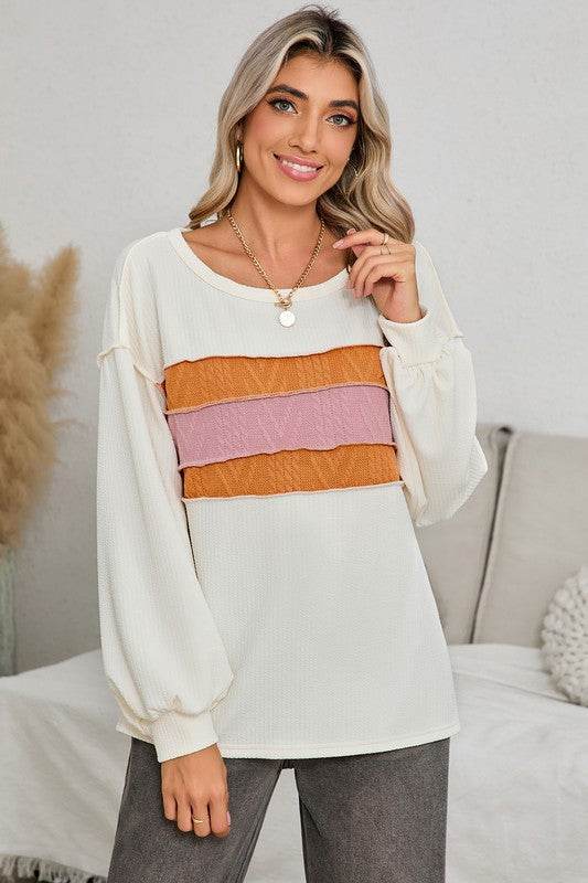 Corded Exposed Seam Patchwork Drop Sleeve Top - Shop Style & More | Fresh Looks, Everyday Deals & Free Shipping