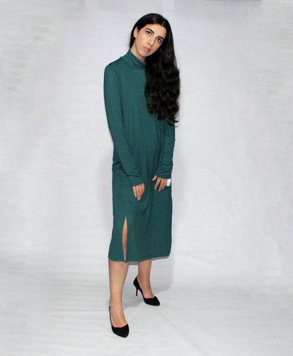 Turtle neck dress long sleeve with side slits - Shop Style & More | Fresh Looks, Everyday Deals & Free Shipping
