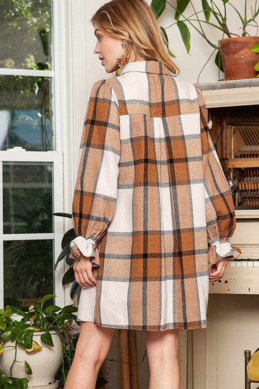 Pattern Collared Neck Ruffled Sleeve Shirt Dress - Shop Style & More | Fresh Looks, Everyday Deals & Free Shipping