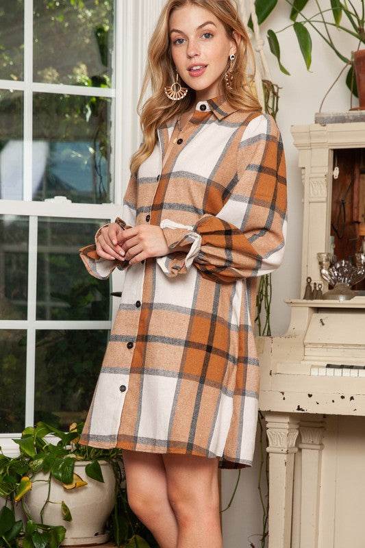 Pattern Collared Neck Ruffled Sleeve Shirt Dress - Shop Style & More | Fresh Looks, Everyday Deals & Free Shipping