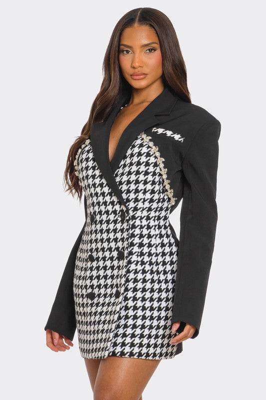 Monochrome Glam Houndstooth Blazer Dress - Shop Style & More | Fresh Looks, Everyday Deals & Free Shipping