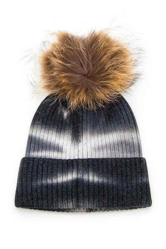 Large Genuine Fur Pom Tie Dyed Cotton Blend Beanie - Shop Style & More | Fresh Looks, Everyday Deals & Free Shipping