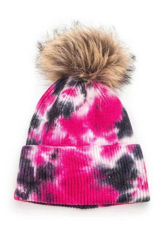 Tie Dyed Natural Natural Genuine Fur Pom Beanie - Shop Style & More | Fresh Looks, Everyday Deals & Free Shipping