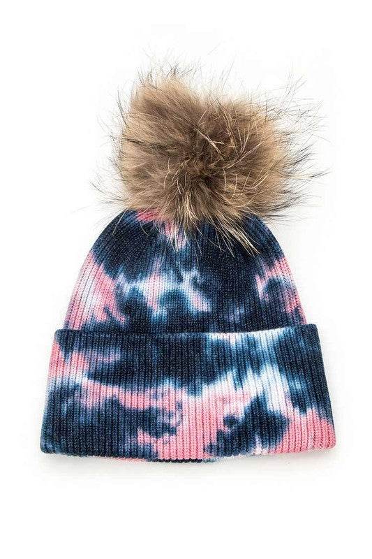 Tie Dyed Natural Natural Genuine Fur Pom Beanie - Shop Style & More | Fresh Looks, Everyday Deals & Free Shipping