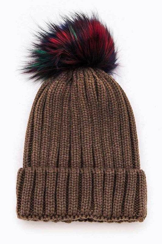 Mix Color Genuine Fur Pom Pom Beanie - Shop Style & More | Fresh Looks, Everyday Deals & Free Shipping